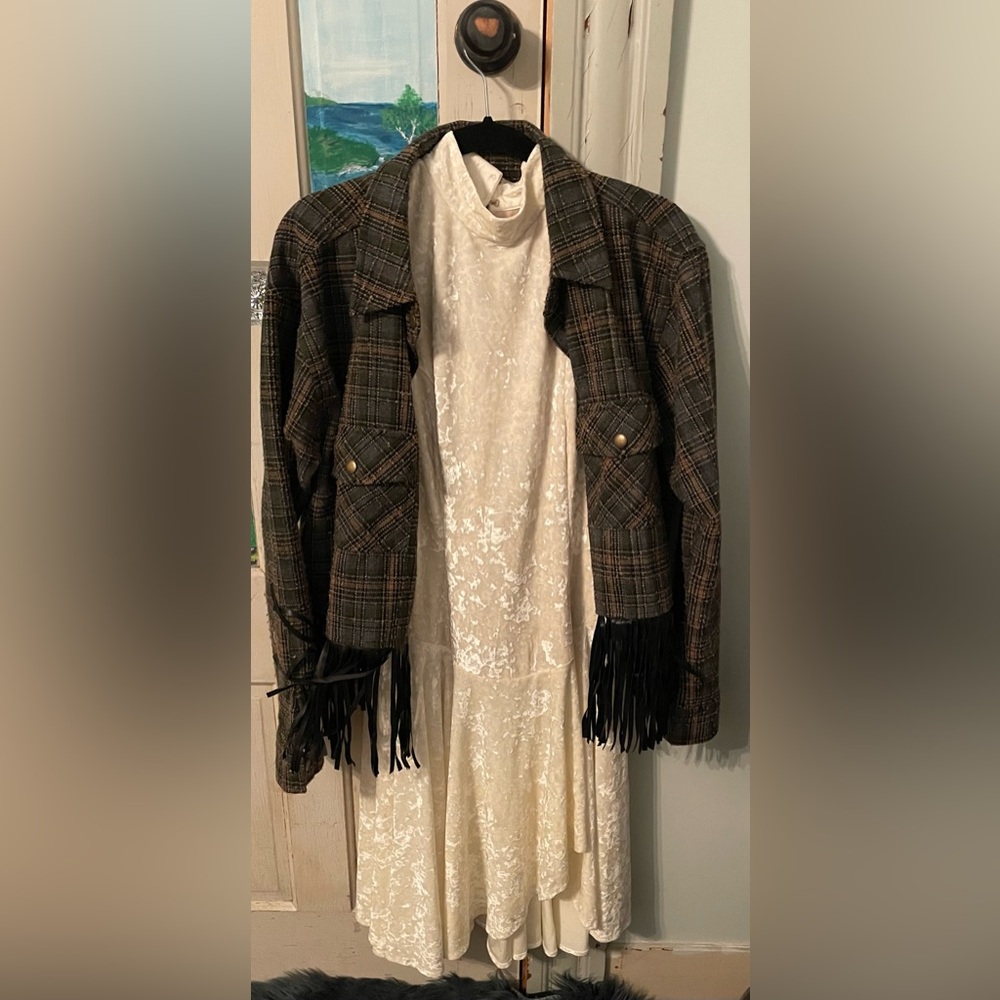 Ivory crushed velvet sleeveless, high neck dress JACKET SEPARATE LISTING
